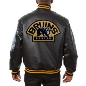 Boston bruins rib knitted black leather varsity jacket 1 1