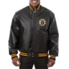 Boston bruins rib knitted black leather varsity jacket 1