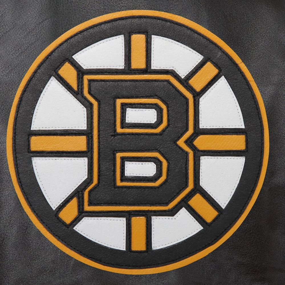 Boston bruins rib knitted black leather varsity jacket 2 1