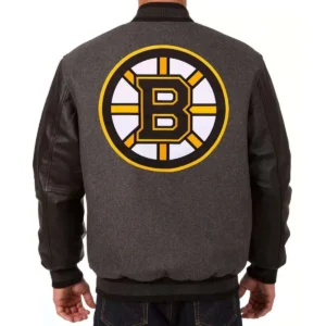Boston bruins two tone charcoal wool leather jacket