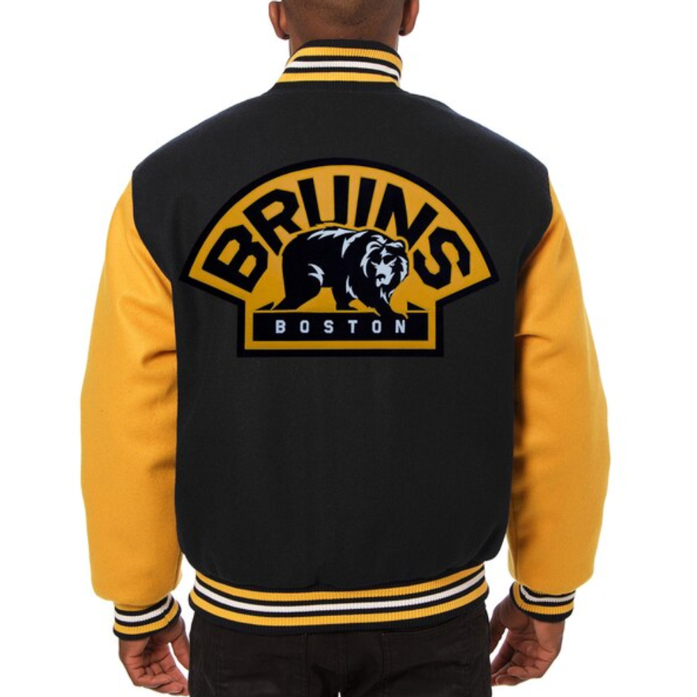 Boston bruins two tone wool varsity jacket black yellow 1 1