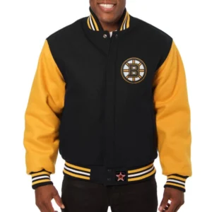 Boston bruins two tone wool varsity jacket black yellow 1