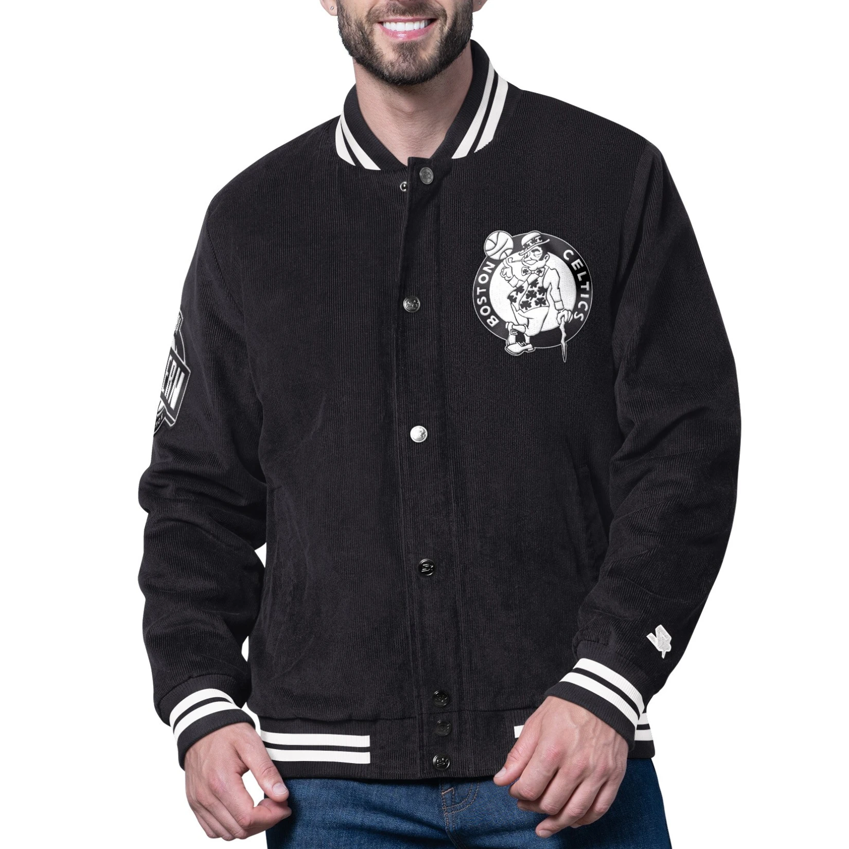 Boston celtics blackout corduroy varsity jacket