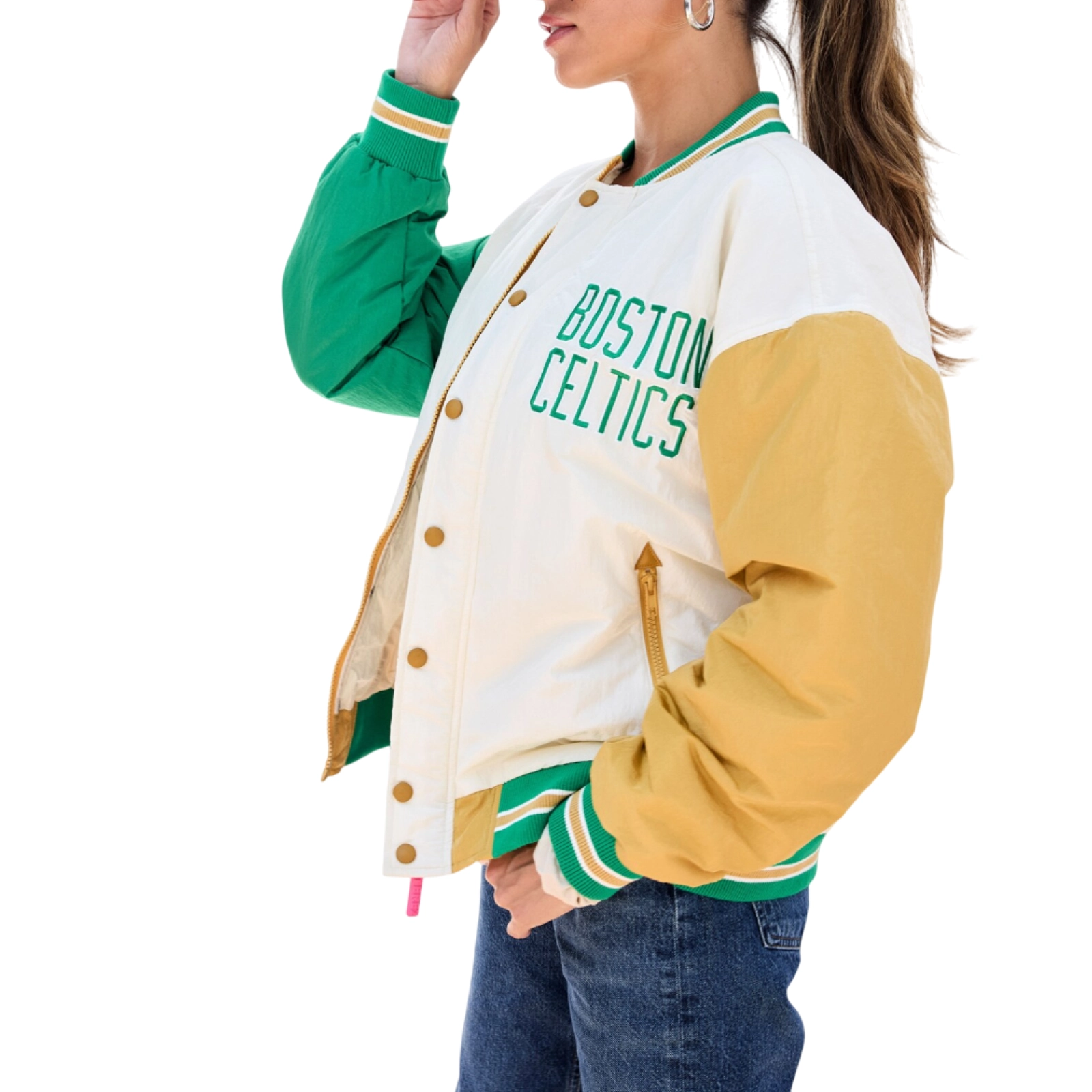 Boston celtics color block satin bomber jacket
