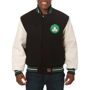 Boston celtics domestic two tone wool and leather jacket black white 1