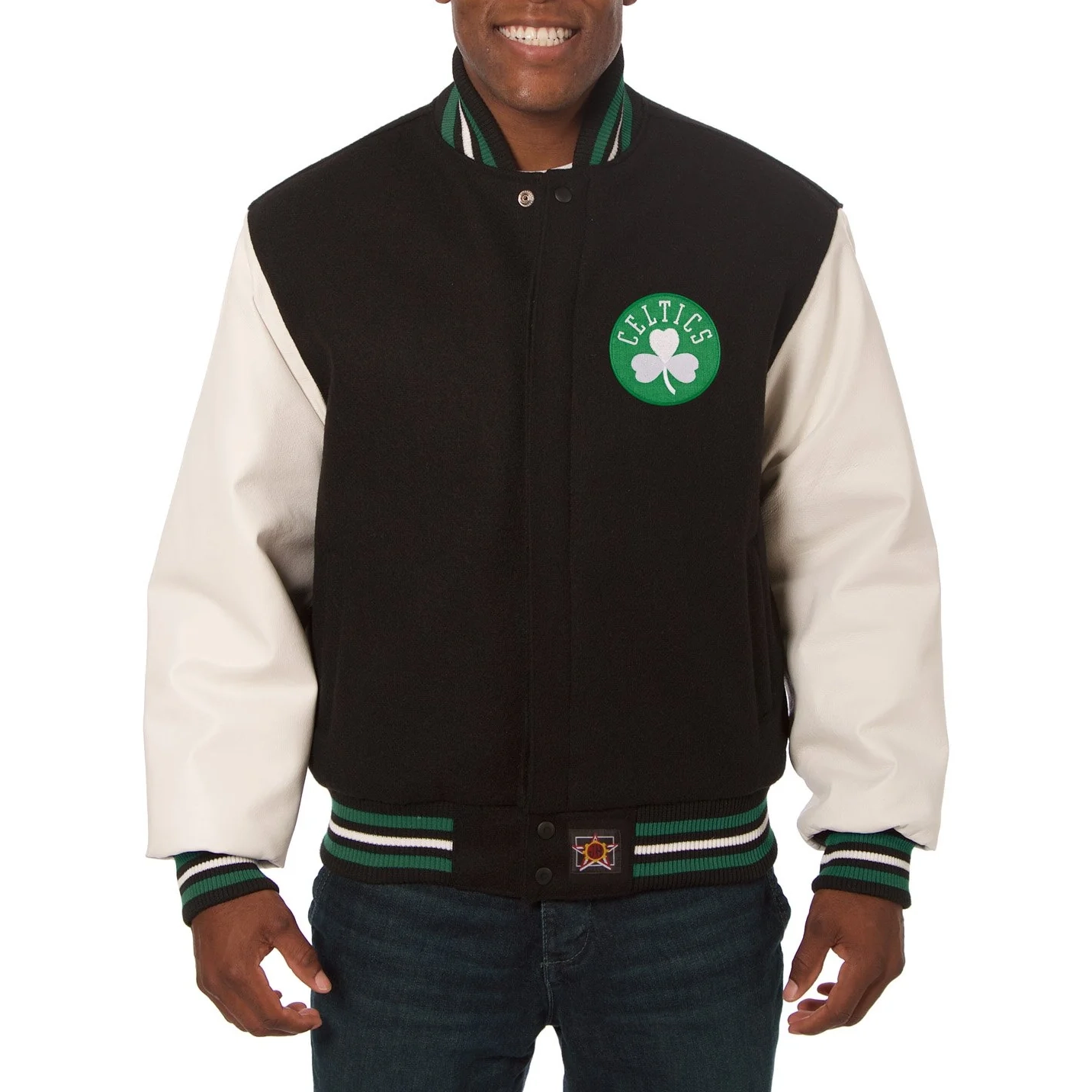 Boston celtics domestic two tone wool and leather jacket black white 1
