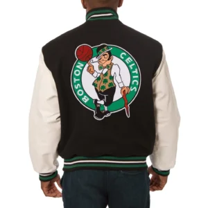 Boston celtics domestic two tone wool and leather jacket black white 2