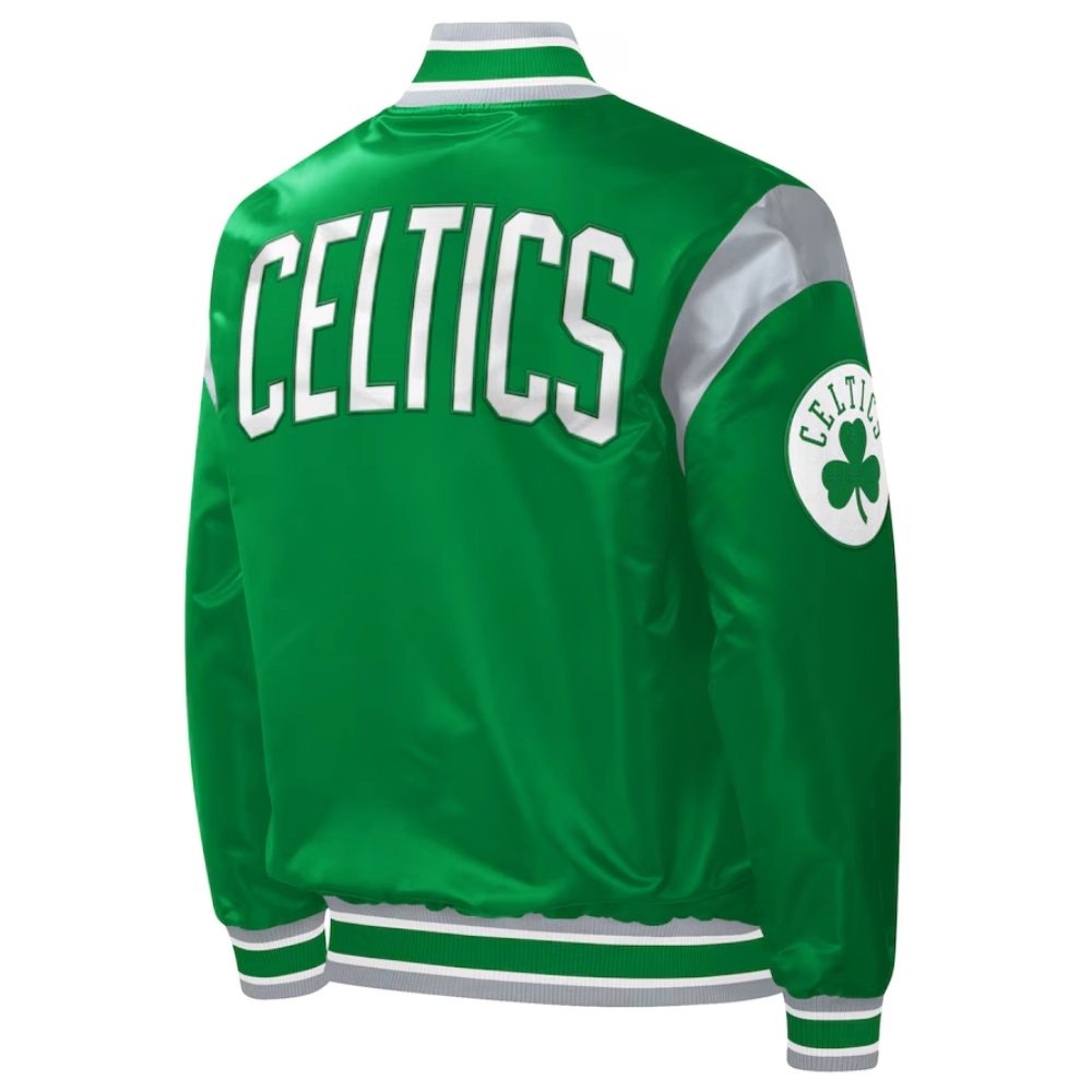 Boston celtics force play satin varsity jacket green 1