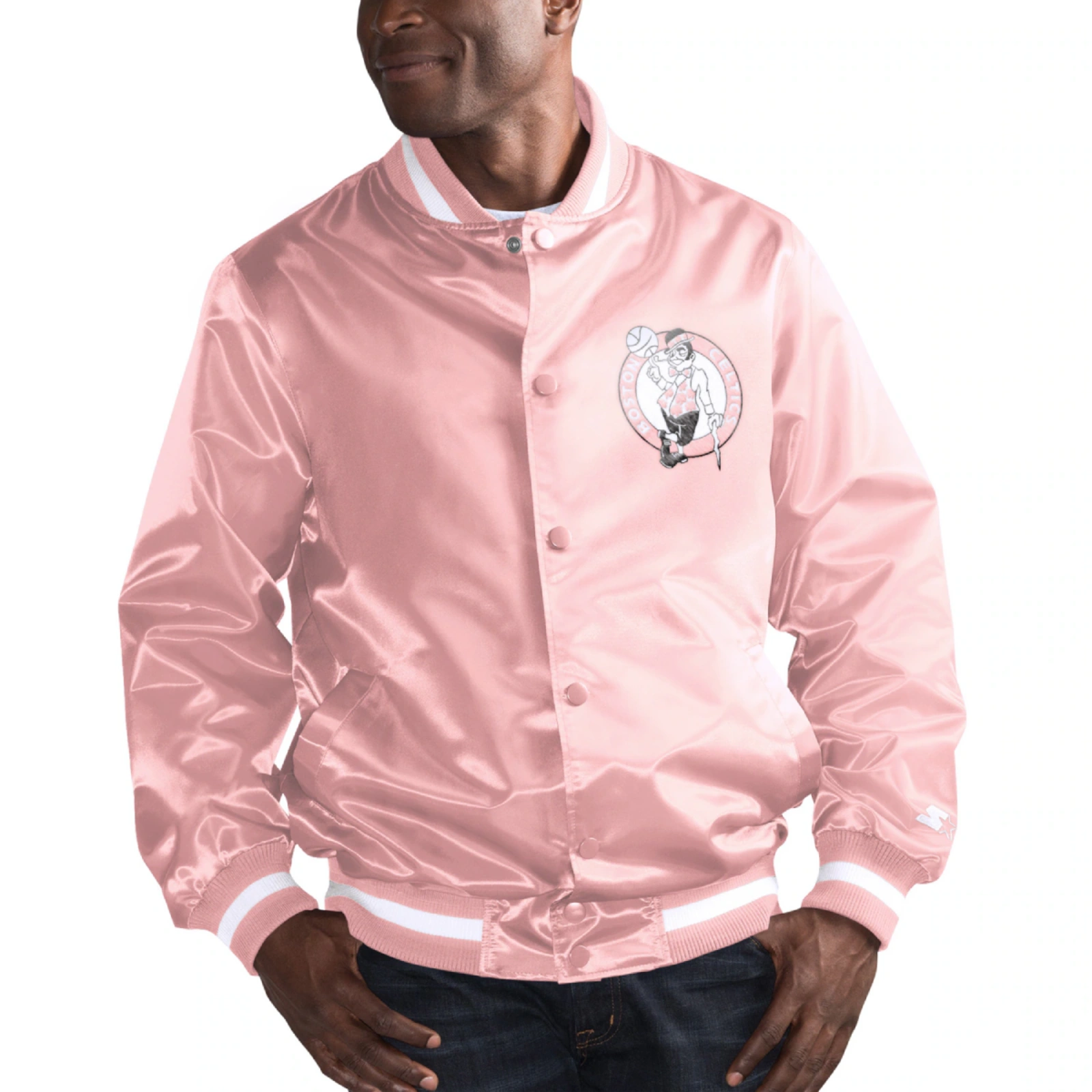 Boston celtics full snap pink bpmber jacket