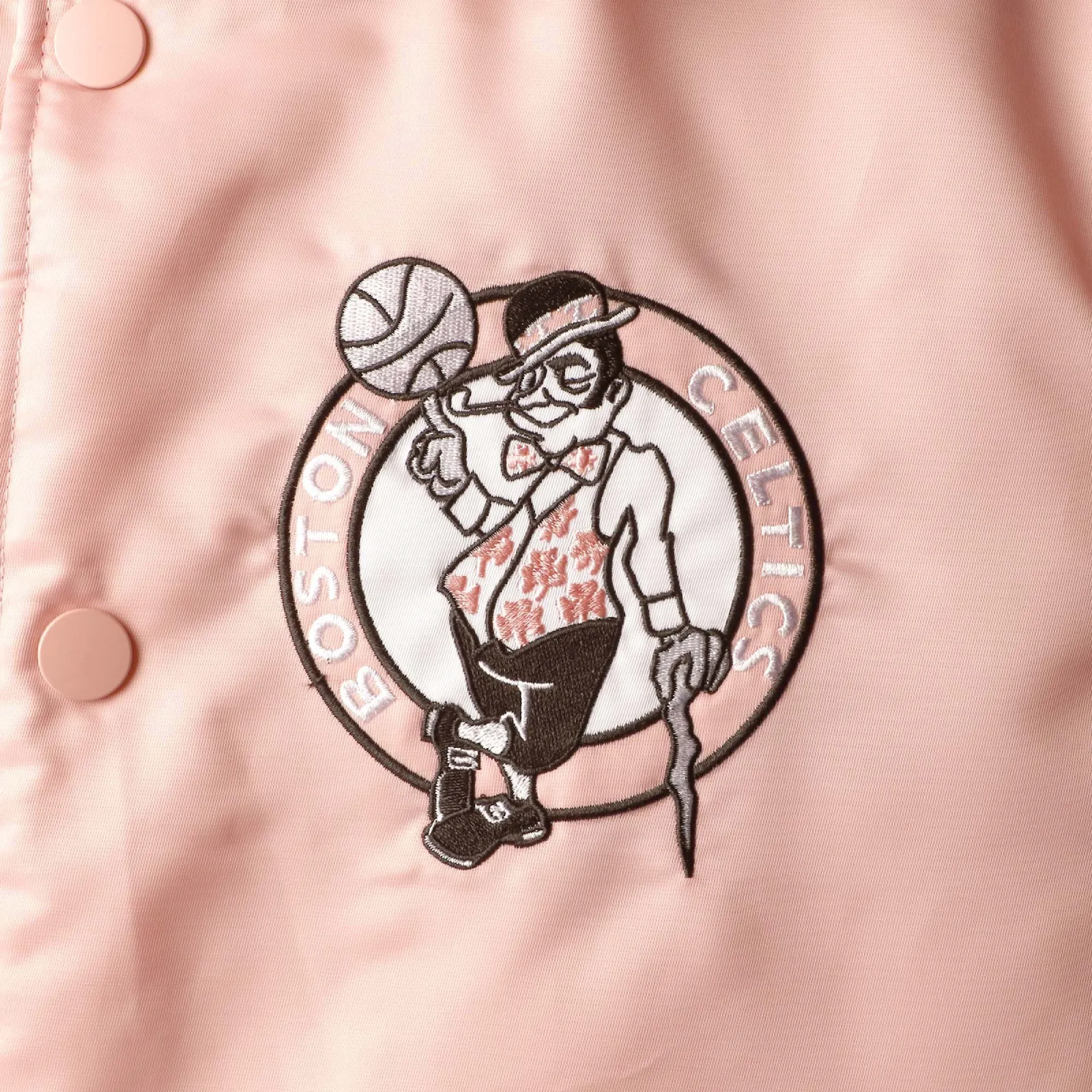 Boston celtics full snap pink satin jacket