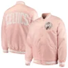 Boston celtics full snap pink satin varsity jacket