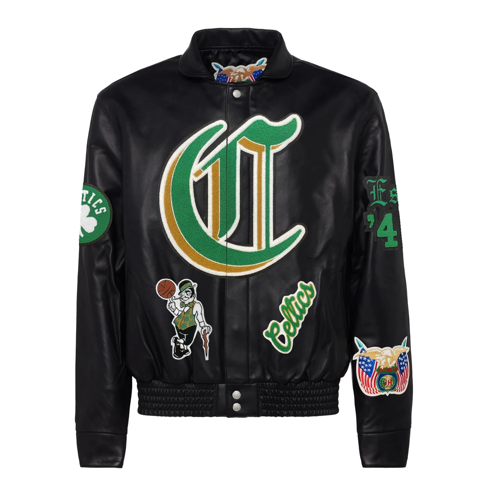 Boston celtics jeff hamilton full leather old english jacket black 1