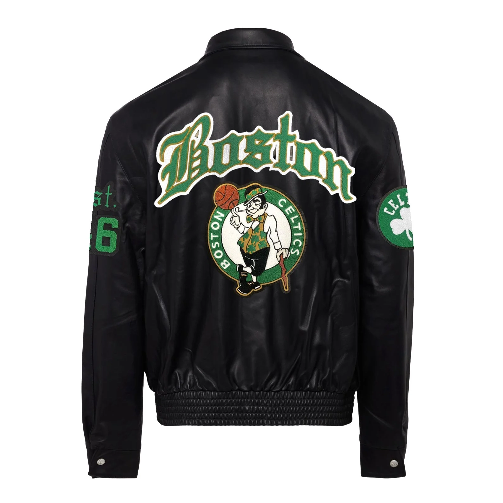 Boston celtics jeff hamilton full leather old english jacket black 2