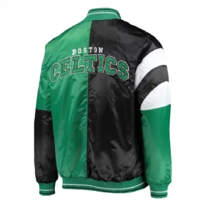 Boston celtics leader satin varsity jacket greenblack 1