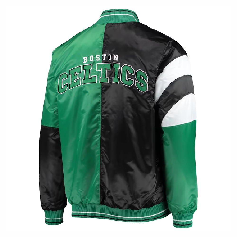 Boston celtics leader satin varsity jacket greenblack 1