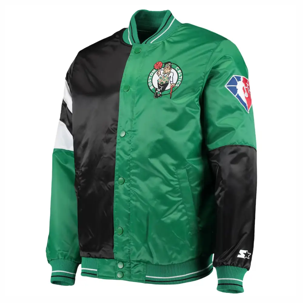 Boston celtics leader satin varsity jacket greenblack 3