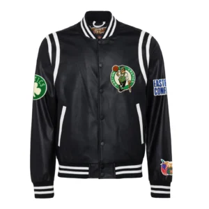Boston celtics leather varsity jacket black 1