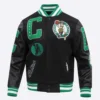 Boston celtics mashup black wool and leather varsity jacket 1