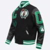 Boston celtics mashup black wool and leather varsity jacket 2