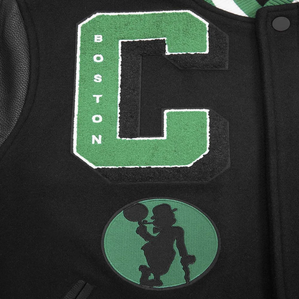 Boston celtics mashup black wool and leather varsity jacket 6