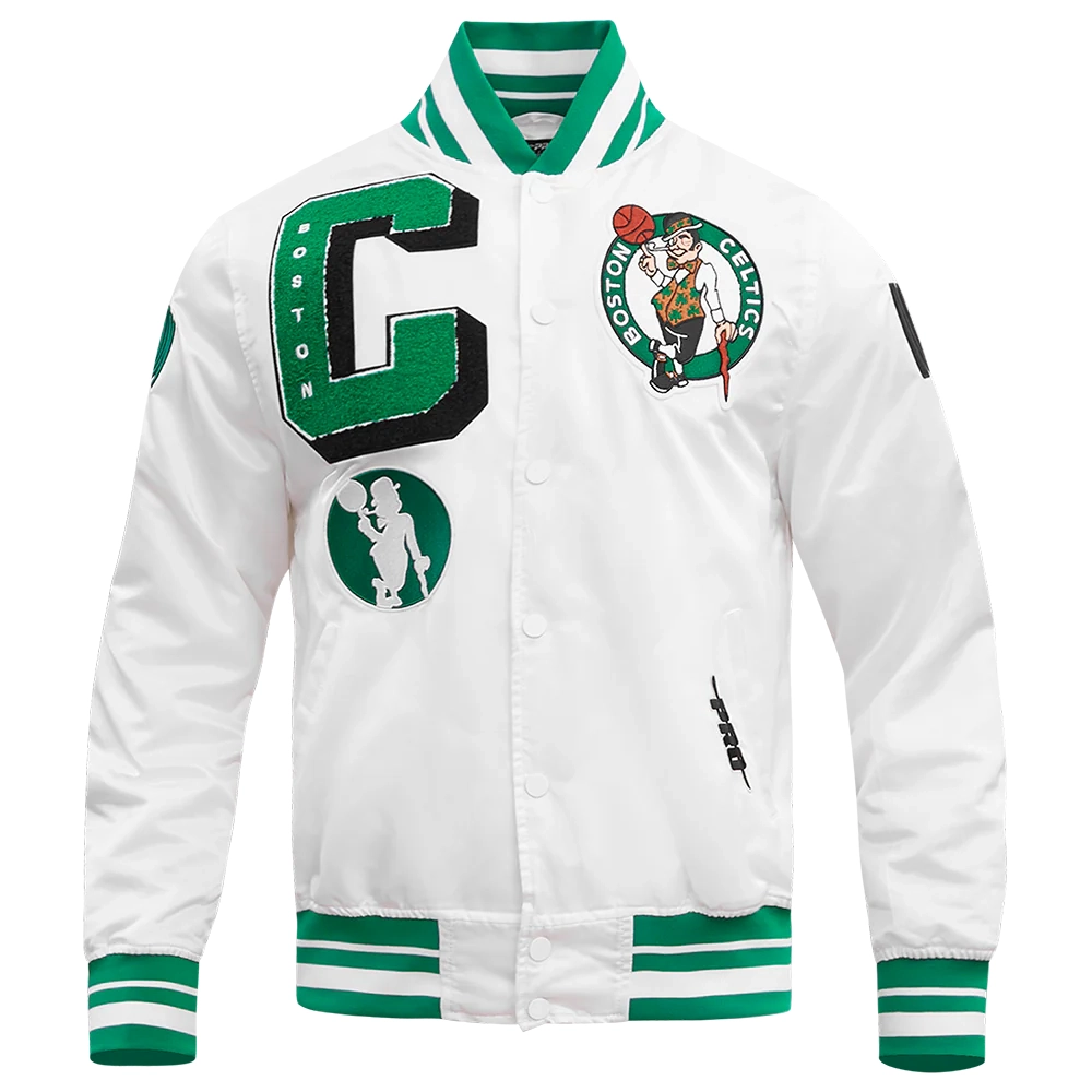Boston celtics mashup full snap satin varsity jacket white 8
