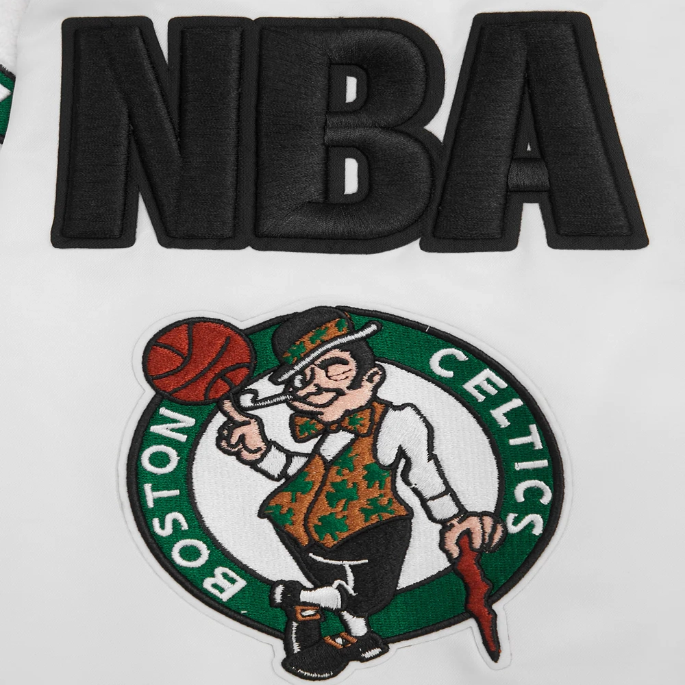 Boston celtics mashup full snap satin varsity jacket white