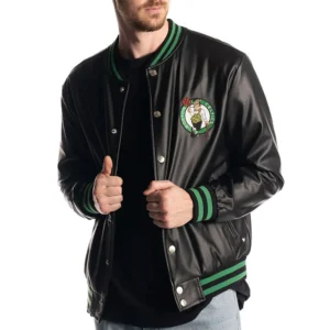 Boston celtics metallic black bomber jacket
