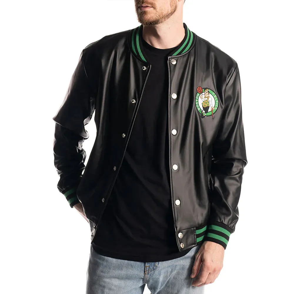 Boston celtics metallic black leather jacket