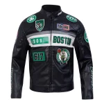 Boston Celtics Moto Full-Zip Black Leather Jacket
