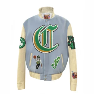 Boston celtics old english wool leather varsity jacket bluecream