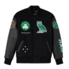 Boston celtics ovo x nba wool leather varsity jacket