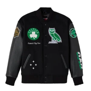 Boston celtics ovo x nba wool leather varsity jacket
