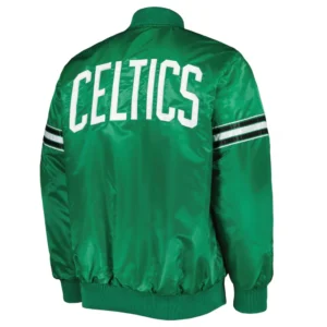 Boston celtics pick roll full snap satin varsity jacket green 1
