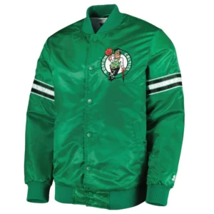 Boston celtics pick roll full snap satin varsity jacket green 2