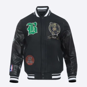 Boston celtics pro prep black wool and leather varsity jacket 1