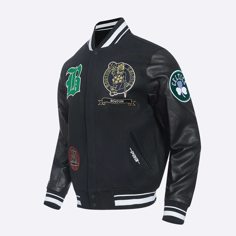 Boston celtics pro prep black wool and leather varsity jacket 2