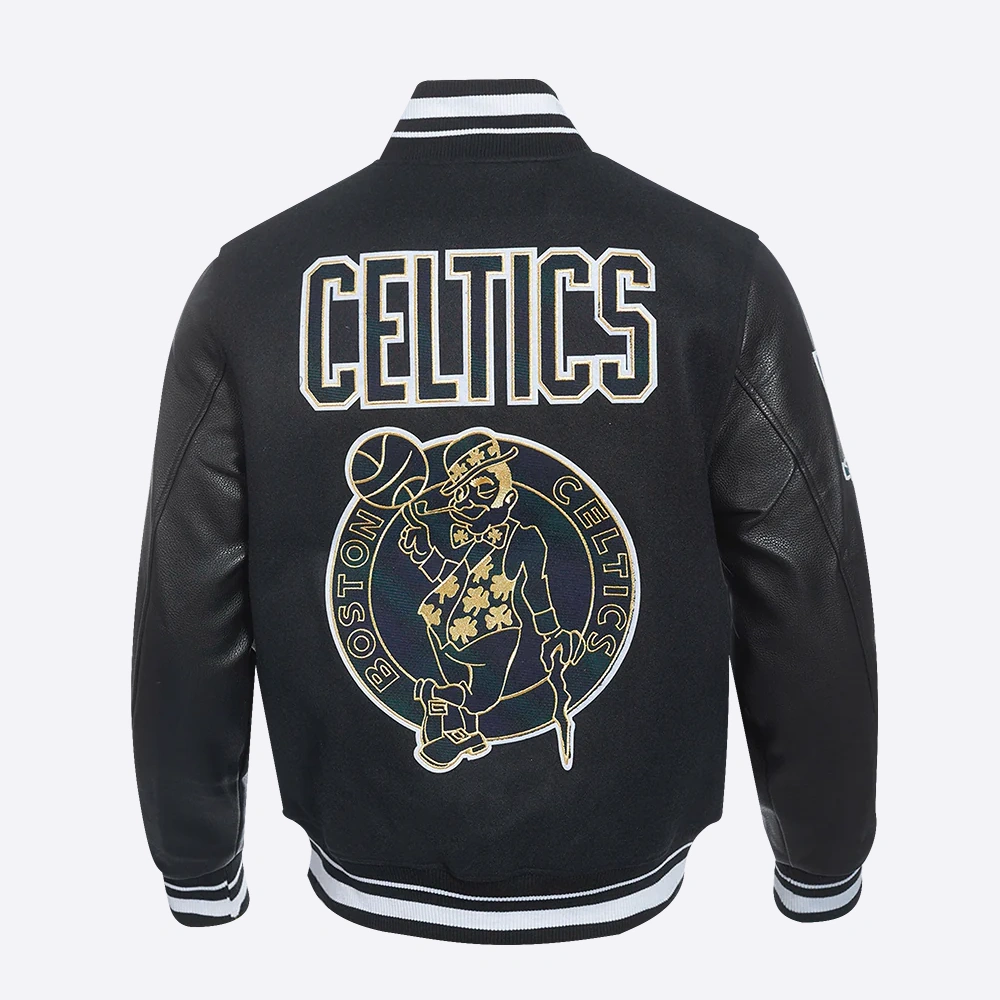 Boston celtics pro prep black wool and leather varsity jacket 4