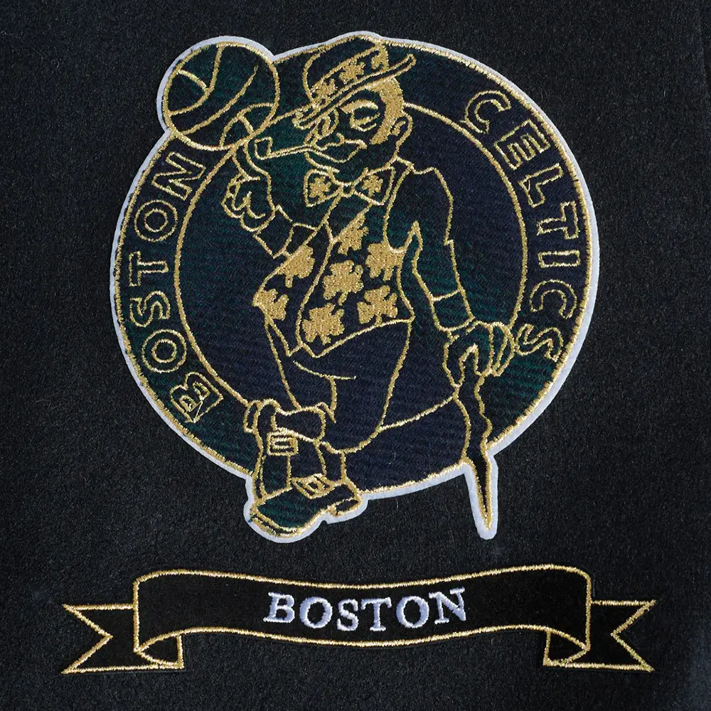 Boston celtics pro prep black wool and leather varsity jacket 7