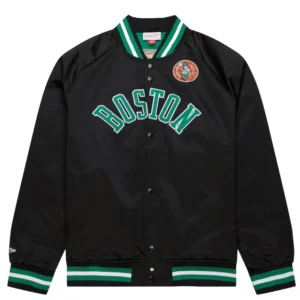 Boston celtics raglan full snap satin varsity jacket 3