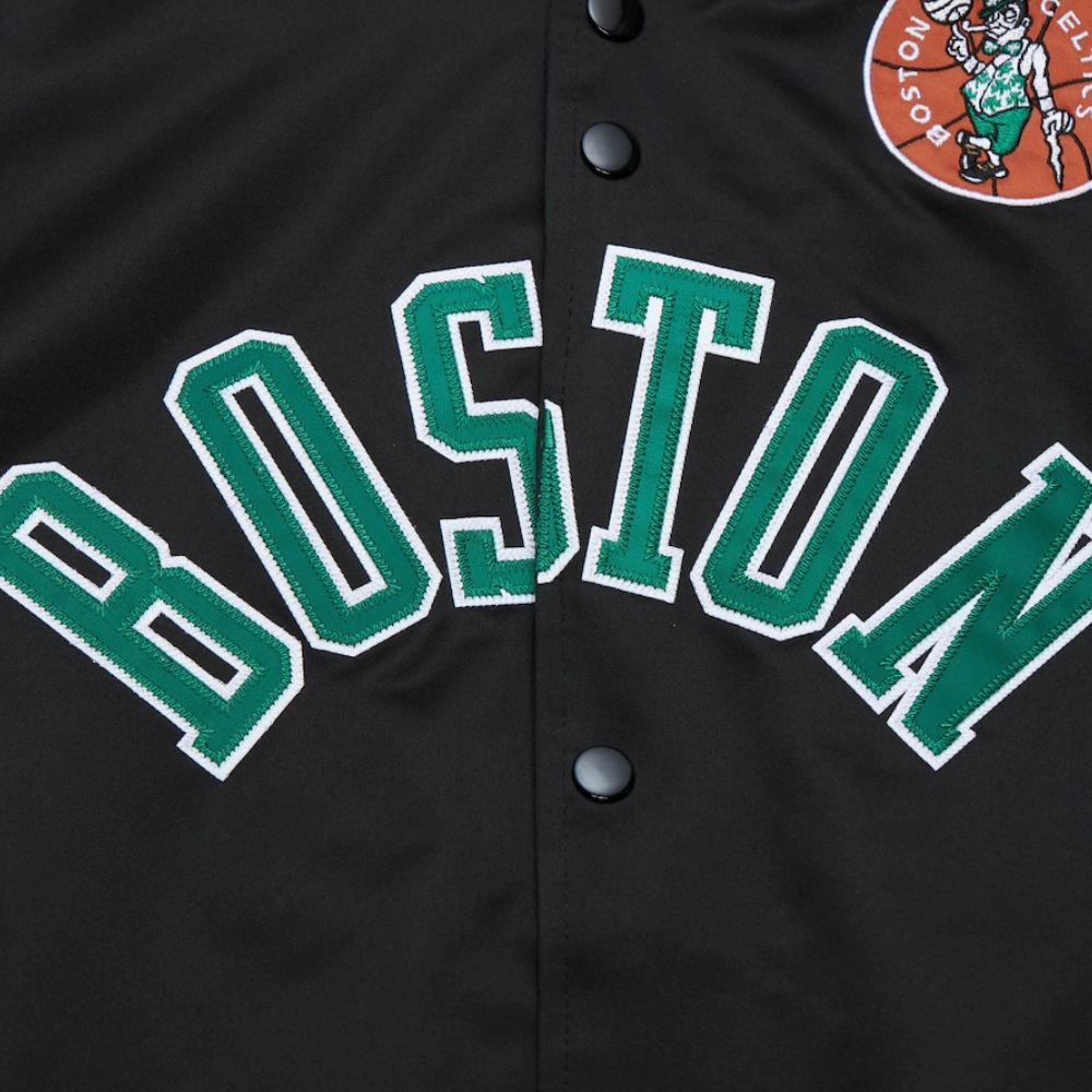 Boston celtics raglan full snap satin varsity jacket