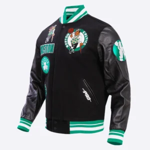 Boston celtics retro classic black wool and leather varsity jacket 1
