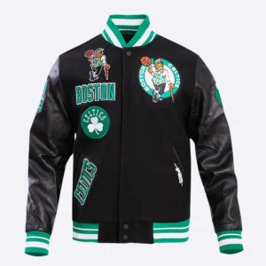 Boston celtics retro classic black wool and leather varsity jacket 2