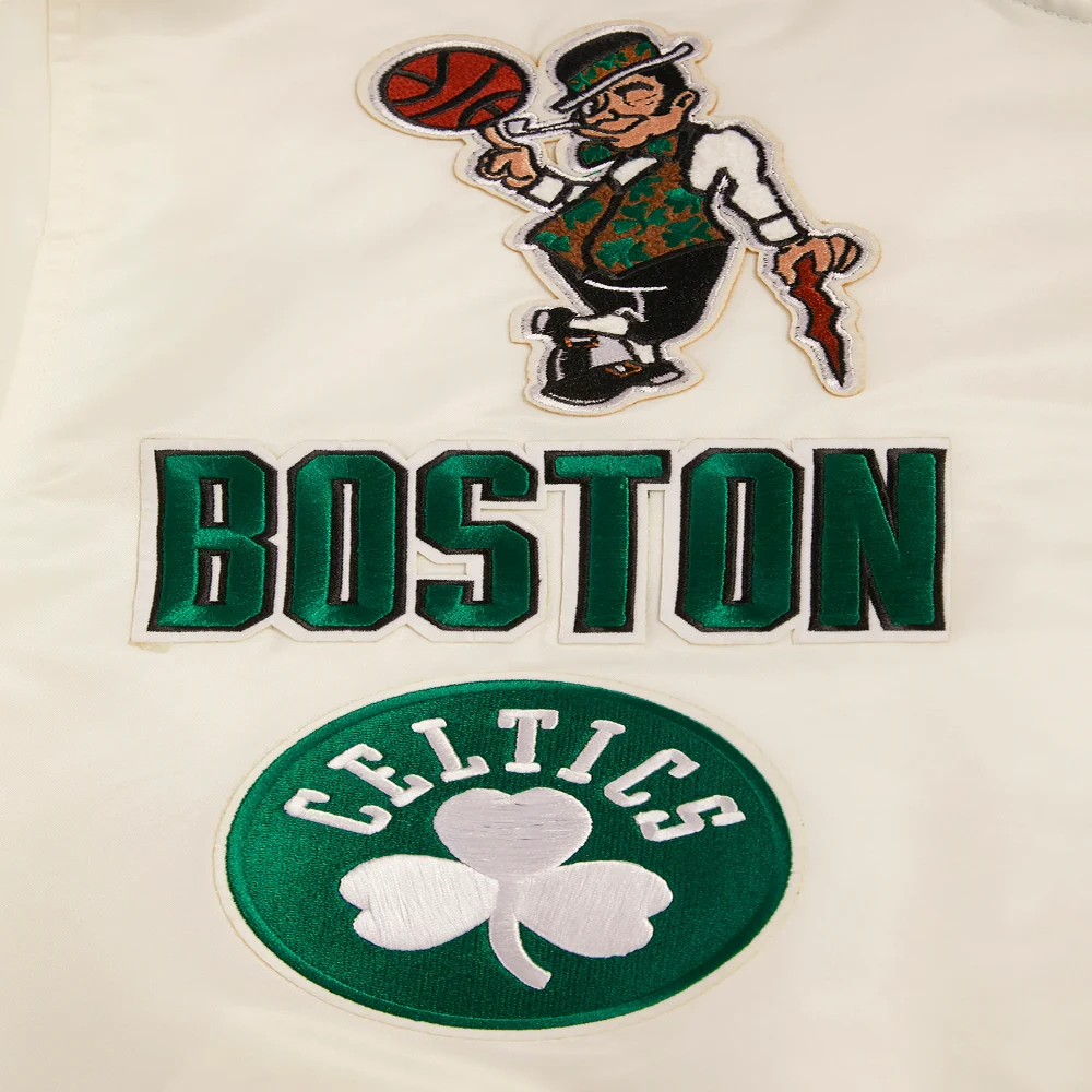 Boston celtics retro classic full snap satin varsity jacket white 3