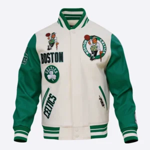 Boston celtics retro classic white and green varsity jacket 2