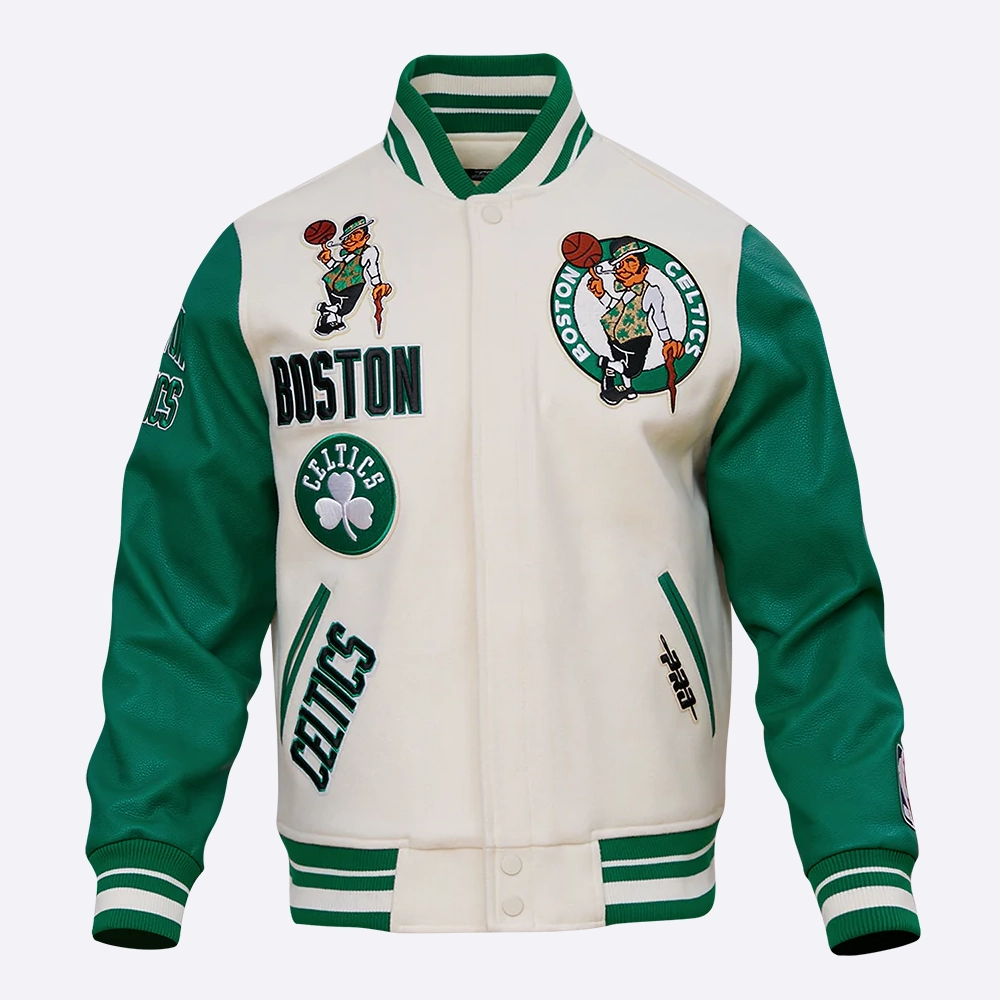 Boston celtics retro classic white and green varsity jacket 2