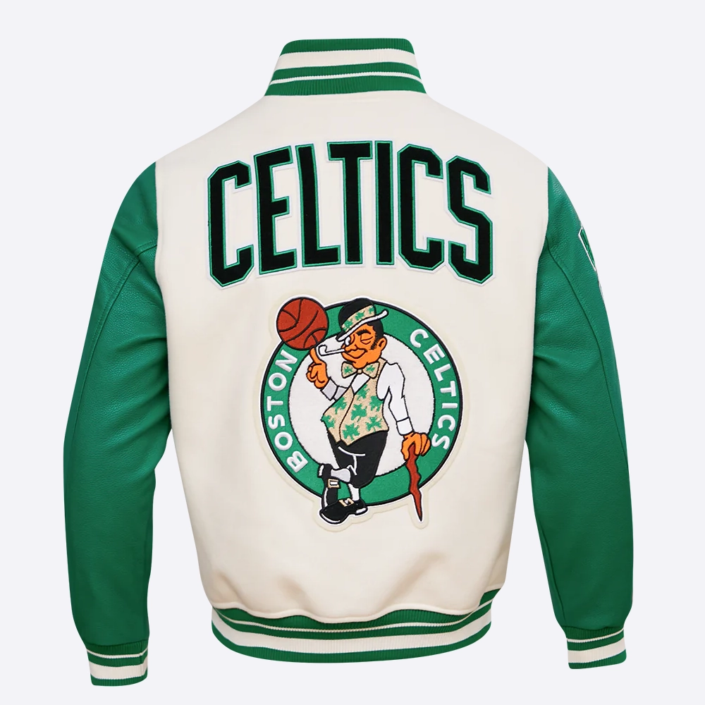 Boston celtics retro classic white and green varsity jacket 4