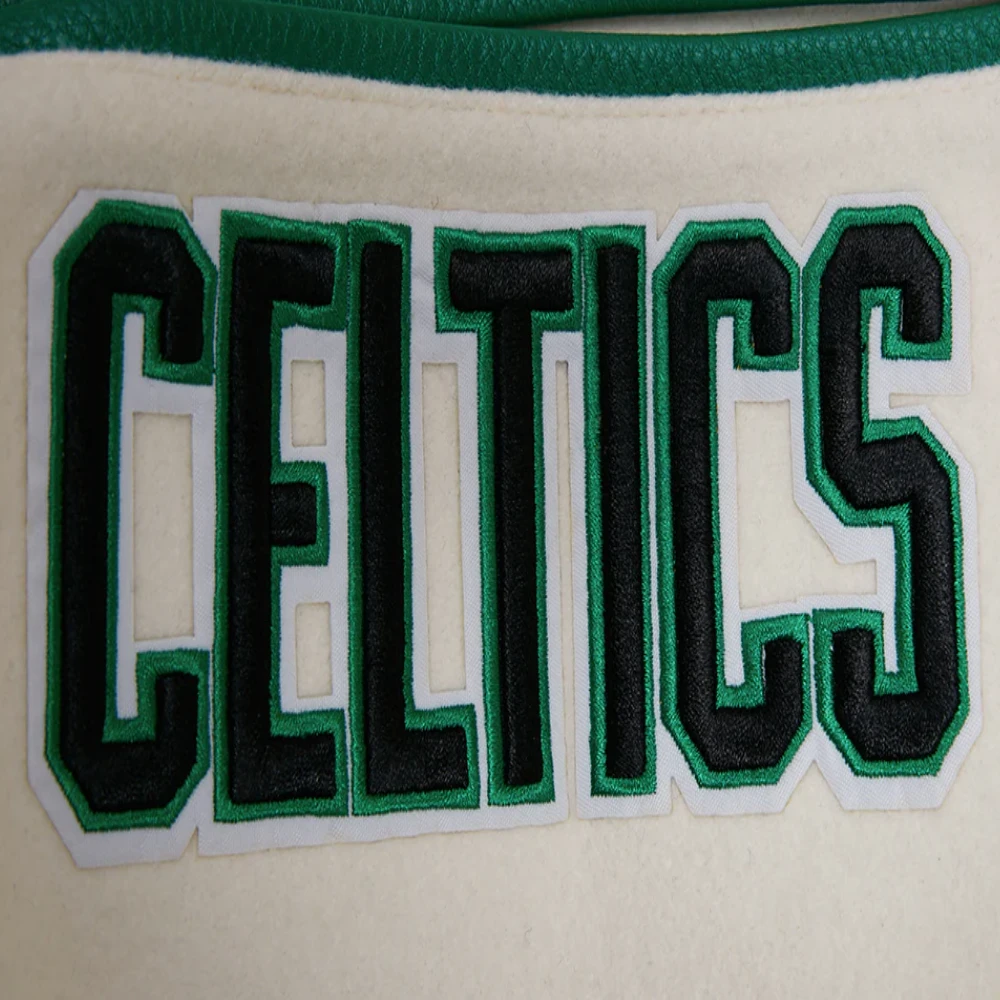 Boston celtics retro classic white and green varsity jacket 7