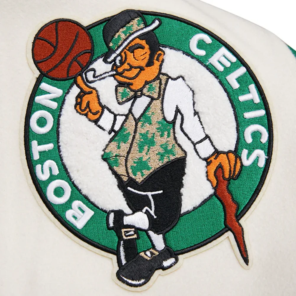 Boston celtics retro classic white and green varsity jacket 8