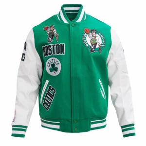 Boston celtics retro classic womans full snap wool leather varsity jacket greenwhite 4