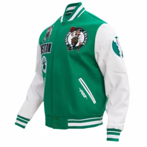 Boston celtics retro classic womans full snap wool leather varsity jacket greenwhite 5